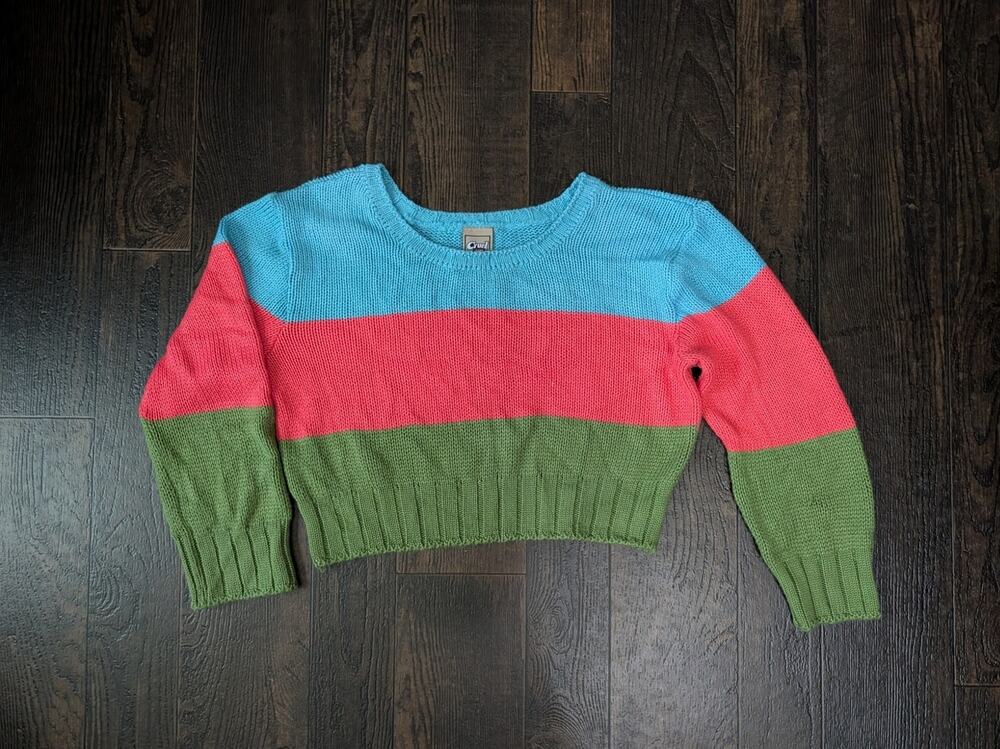Vintage Cruel Girl Colorblock Knit Sweater ✨ Cropped Striped Retro